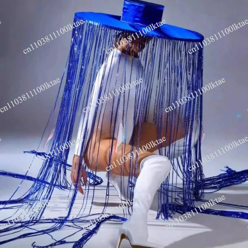Long Tassel Hat Flowing Fringe Performance Hat for Stage Show Bar Performance Costume Headpiece Photo Studio Shooting Props
