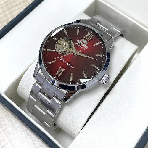 Imagen 2 del producto Reloj Orient automático con corazón abierto para hombre, esfera azul, banda de acero inoxidable, reloj de pulsera informal, reloj de moda resistente al agua hasta 30M