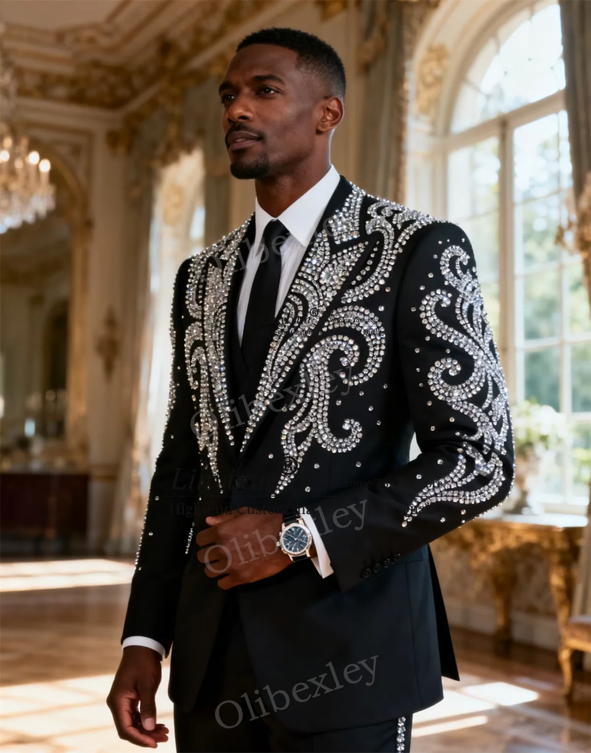 

Elegant Slim Fit Men's Tuxedo 2 Piece Set Beaded Crystals One Button High Quality Customized for Wedding Prom Dinner