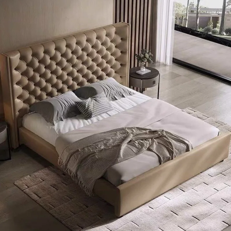 Creative pull button black double bed home bedroom master bedroom soft bag wedding bed