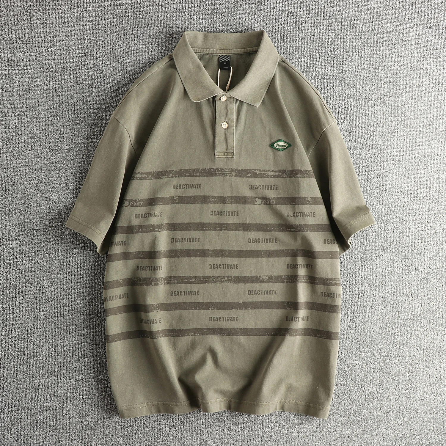 

Summer American Retro Short-sleeved Lapel Striped Letter Printed Polo Shirt Men's Fashion 100% Cotton Washed Casual Loose Tops