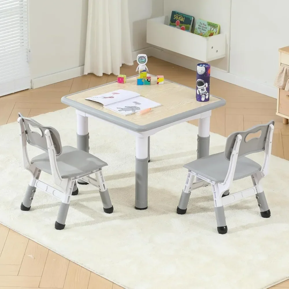 Kids Table and Chairs, Height-Adjustable Toddler Table and Chair Set Graffiti Desktop, Table Chair for Ages 3-8