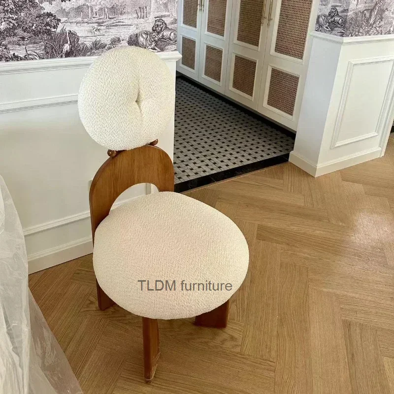 Earring Chair, Cashmere Dining Chair, Bedroom Makeup Chair, Designer Vintage Solid Wood Dress Shape Chair, Customized Furniture