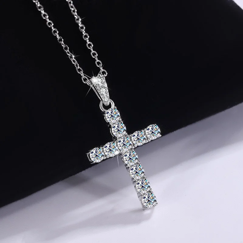 Lefei-Collier en argent regardé 925 avec croix pour femme, Moissanite classique, Charme simple, Bijoux de fête, Cadeau de mode de luxe, 1,1 ct, MSX016