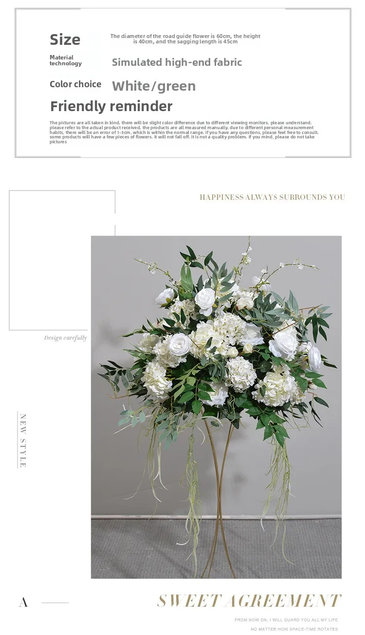 Künstliche Grünblätter Hortensie Rosenblütenkugel Hochzeitstisch-Mittelstück Kerzenhalter Geometrischer Ständer Blumendekoration Event-Bühne – Detail 7