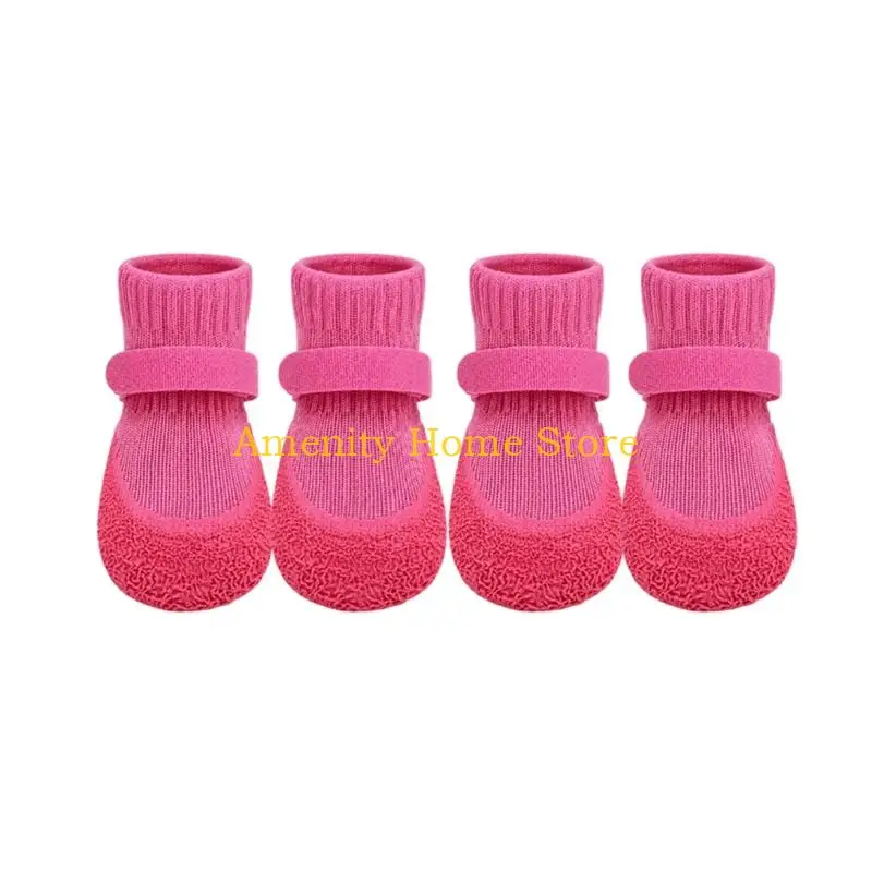 F26C 4pcs Dog Bootie Covers with Textured Grip Bottoms, Flexible Construction and Tall Cuffs for Home Movement and Outdoor Walks