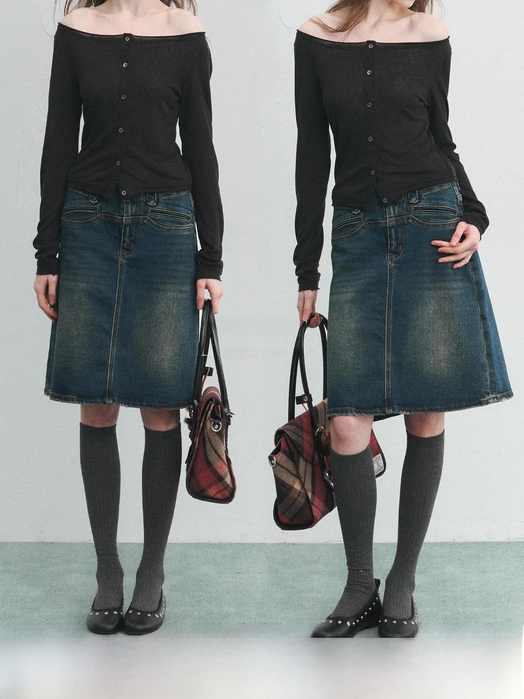

SPEAR YOUTH Blue Hour Heavy Du Denim Straight Leg Jeans Skirt Waed Low Waist A-Line Skirt Casual Sle for Girls