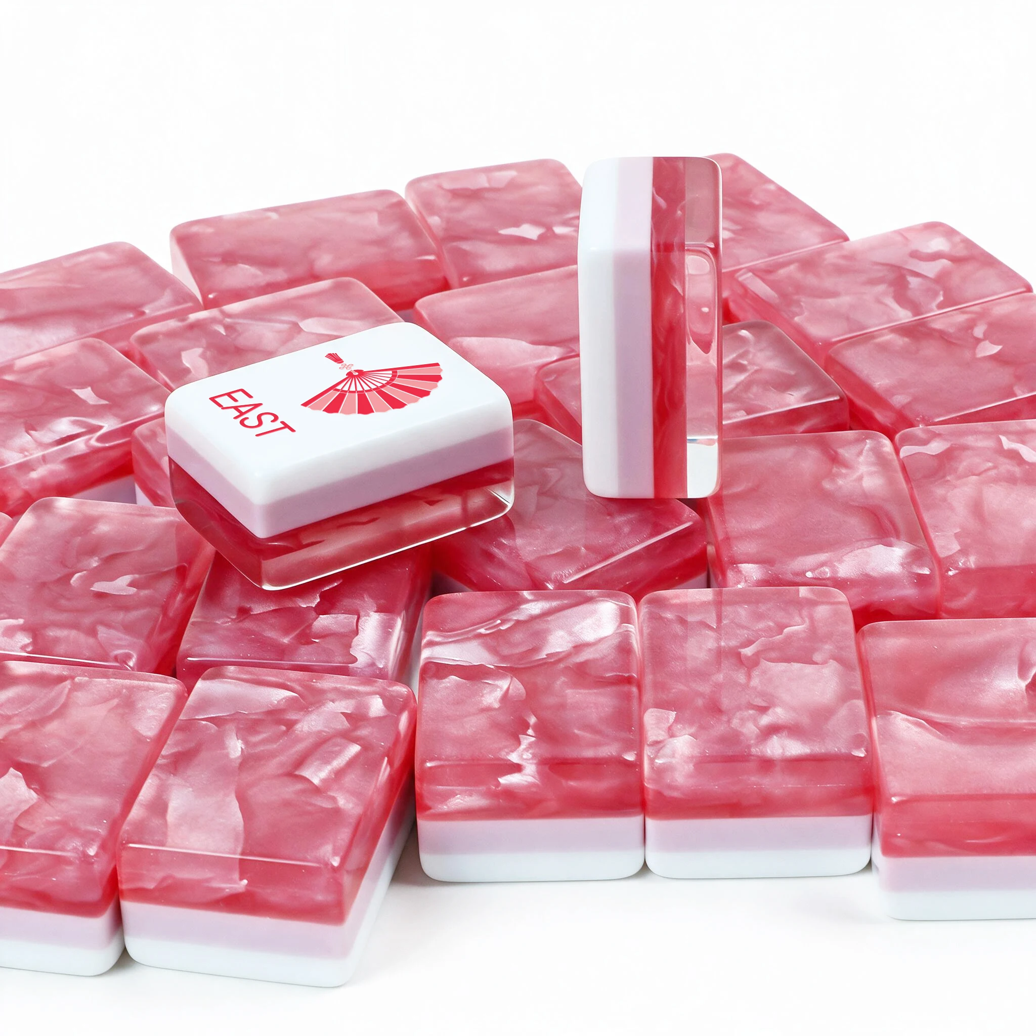 Pink Transparent Acrylic Mahjong Sets Luxury American 160 Tiles Ice Crack Pattern Mah Jongg Fan Wind Tiger Joker Dragon Tiles