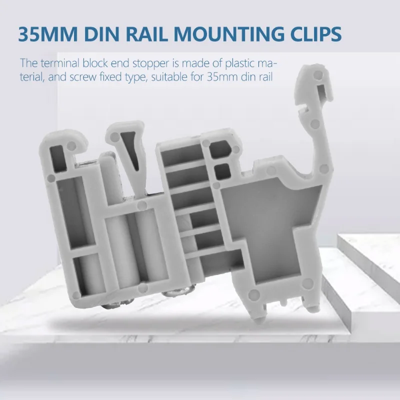 50pcs DIN Rail Terminal Blocks End Stopper Brackets Screw Type Clamp Fit For 35mm Width Rail Model