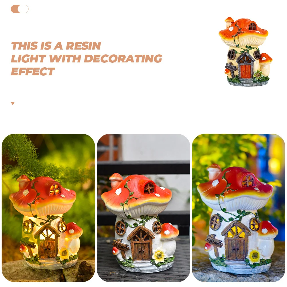 Mushroom House Lamp Resin Solar Garden Decoration Outdoor Lawn Light Mushroom House Ornament Yard Solar Lights