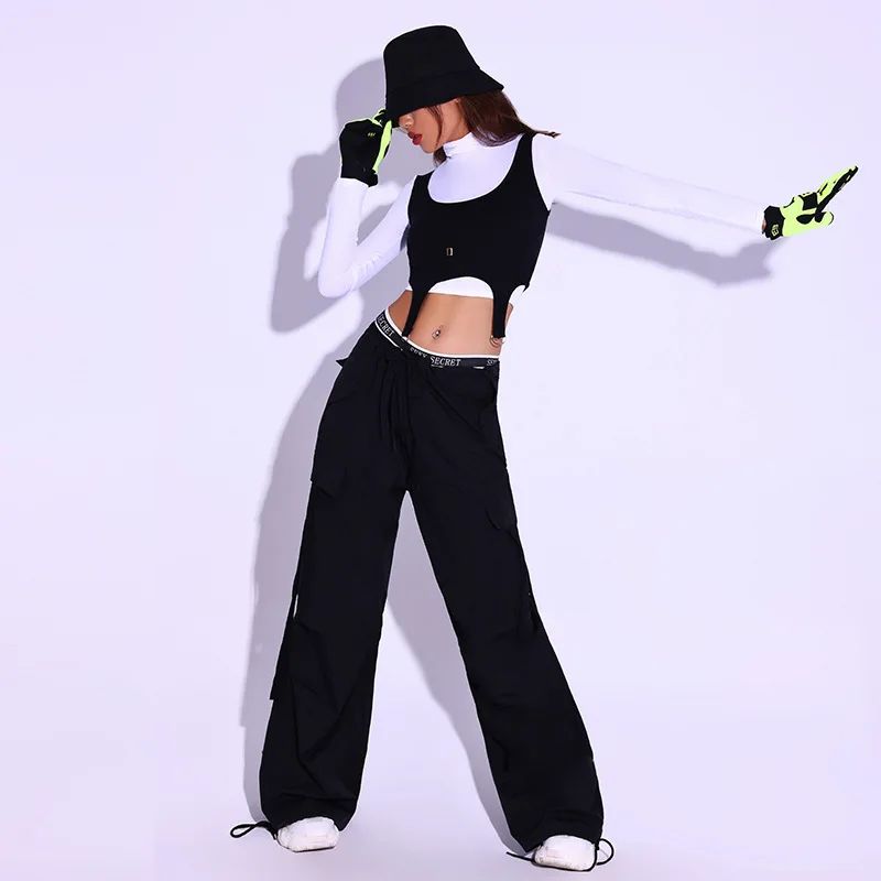 Black White Street Dance Suit Female Street Dance Exercise Training Suit Stage Girl Group Dance Partner Performance Clothing