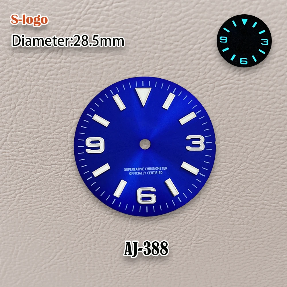 28.5mm S Logo Explorer Dial Suitable For NH35/NH36 Japanese Automatic Movement Ice Blue Luminous Watch Accessories repair Tools