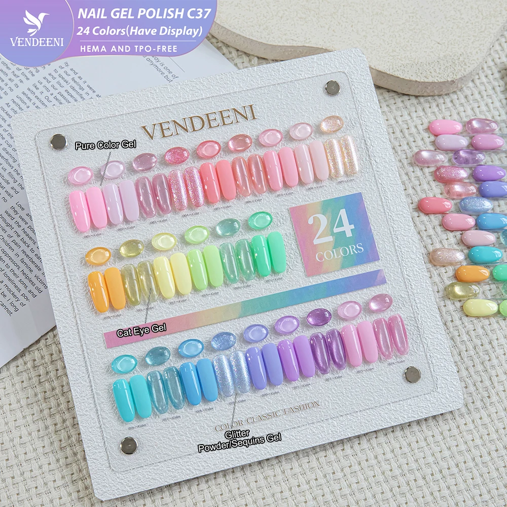 Vendeeni 24 Farben Hochpigmentiertes Gel-Nagellack-Set UV-Reinfarben-Glitzer-Gel Magnetisches Katzenaugen-Gel mit Display – Detail 30