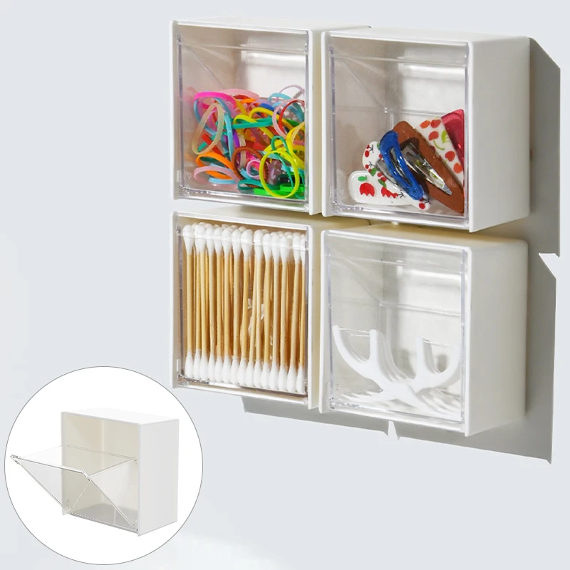 Organizador de baño montado en la pared, soporte de almohadilla de algodón, caja organizadora de maquillaje, bastoncillos de algodón de plástico para contenedor de almacenamiento, joyería