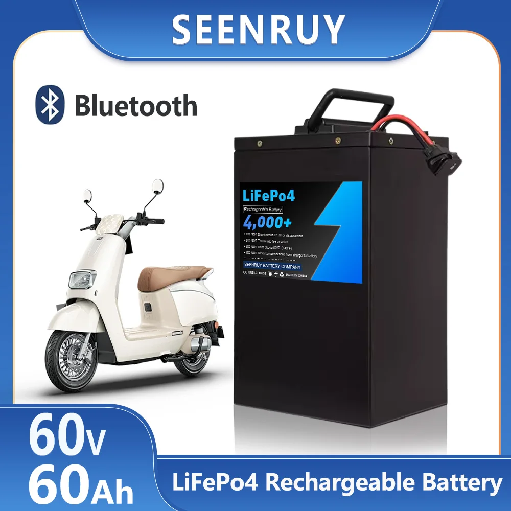 

60 в 60 ач Lifepo4 Аккумуляторный блок литий-железо-фосфат Встроенный BMS Bluetooth глубокий цикл для трехколесного велосипеда с зарядным устройством 10 А