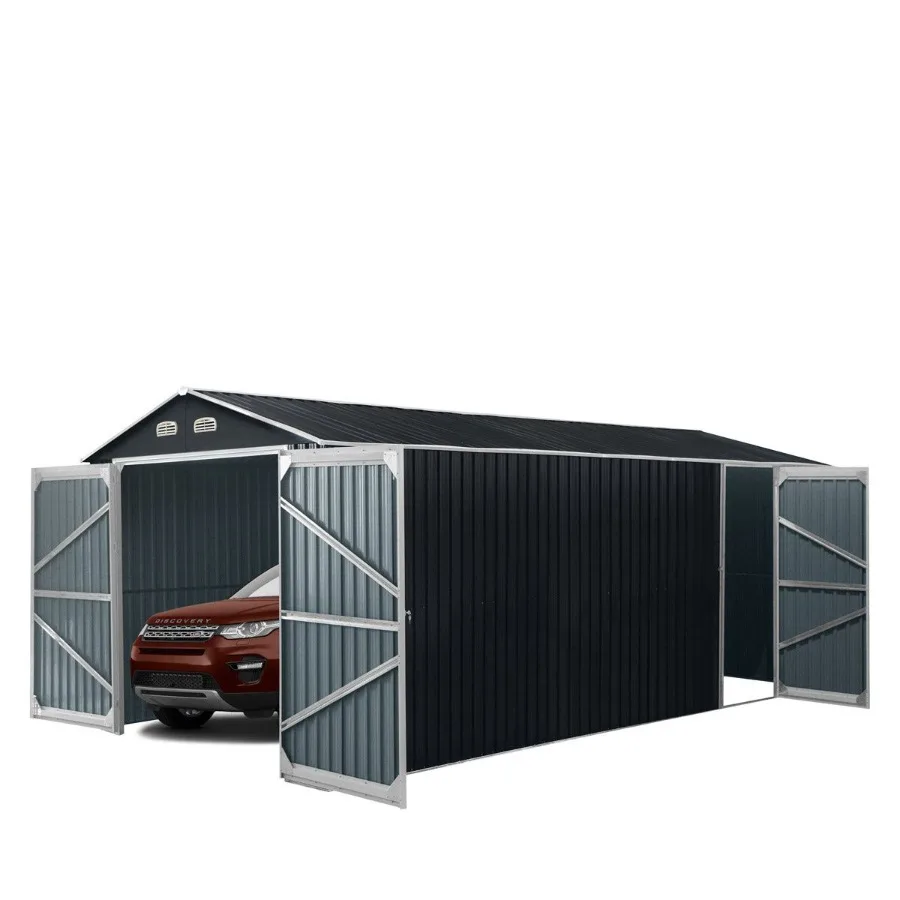 

10' x 20' Metal Garage Shed with Double Front Doors 7'8 Peak Height Side Entry Door 185 SqFt Floor Space TMGMS1020A