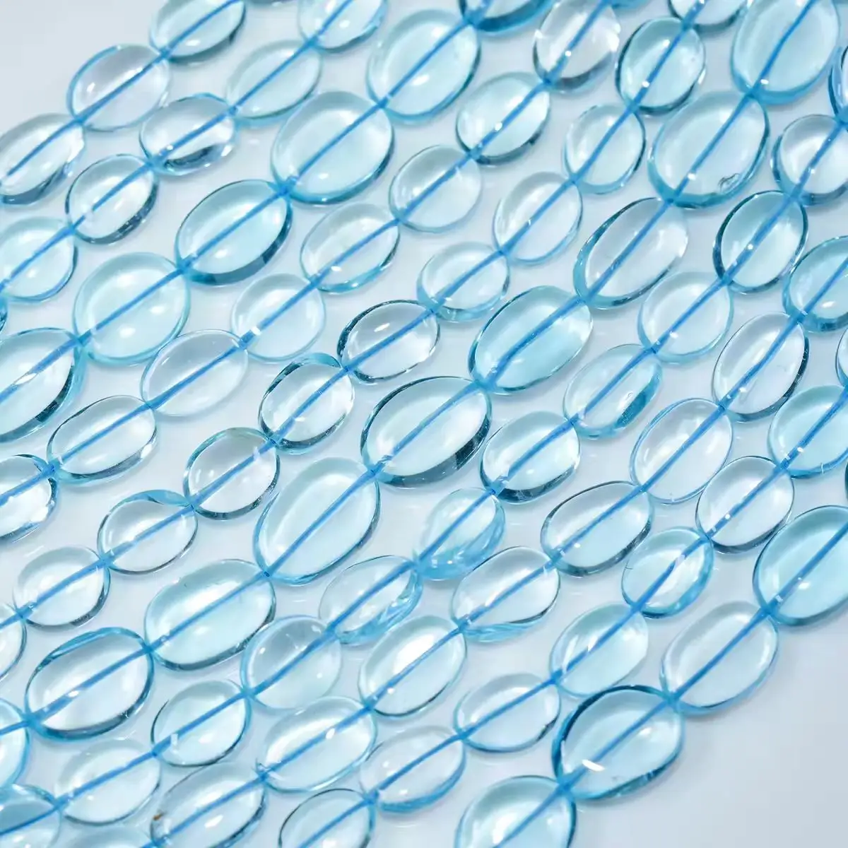 7A 26CM Sky Blue Topaz Loose Beads  Flat Oval 9-11mm for DIY Jewelry Necklace Nature