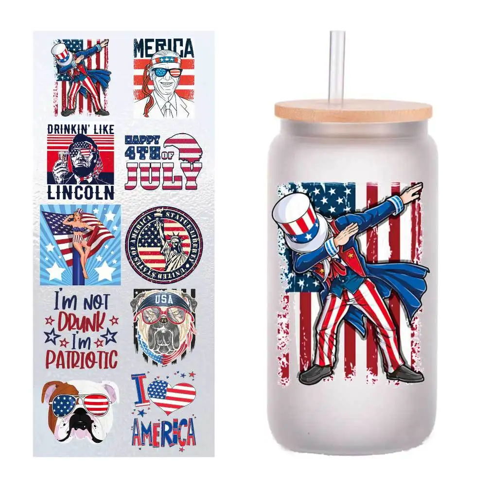 

10 pieces/pack American Independence Day foreign UV transfer stickers Crystal label DIY Cup stickers customized four inches.