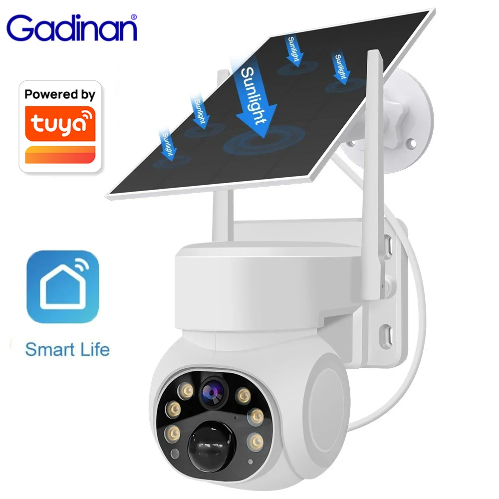 

Gadinan Solar Camera PTZ Rotation 4G WiFi Wireless Powered Color Night Vision Automatic Alarm CCTV Low Power PIR Motion Detect