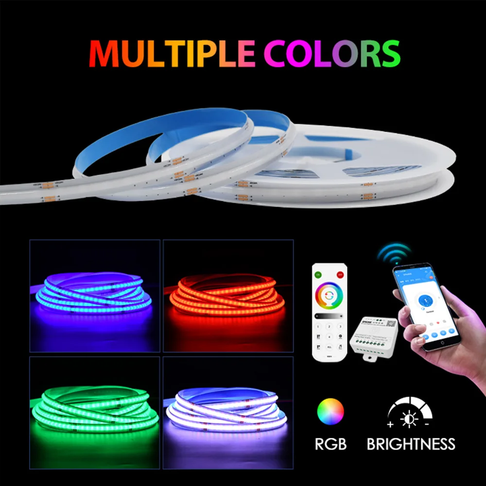 DC24V COB LED Strip Lights 576 LEDs RGB Color Changing for Christmas Party Bedroom Kitchen Decorative Lighting