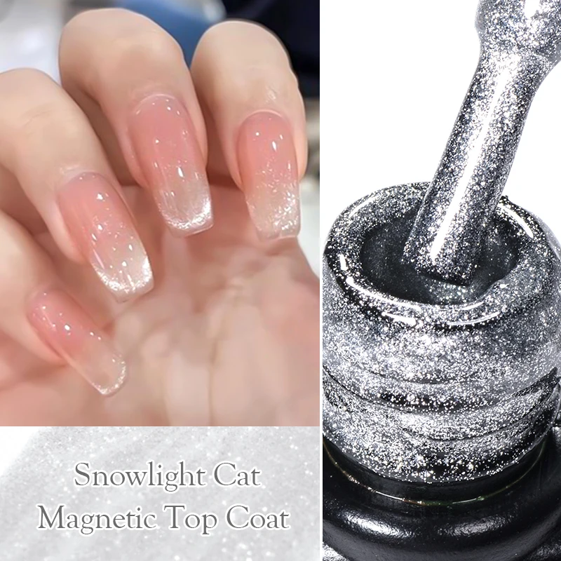 7Ml Sneeuwlicht Kat Magnetische Gel Top Coat Super Shine Sliver Glitter Sprankelend Effect Semi Permanent Doorweekt Van Nail Art Gel Lak