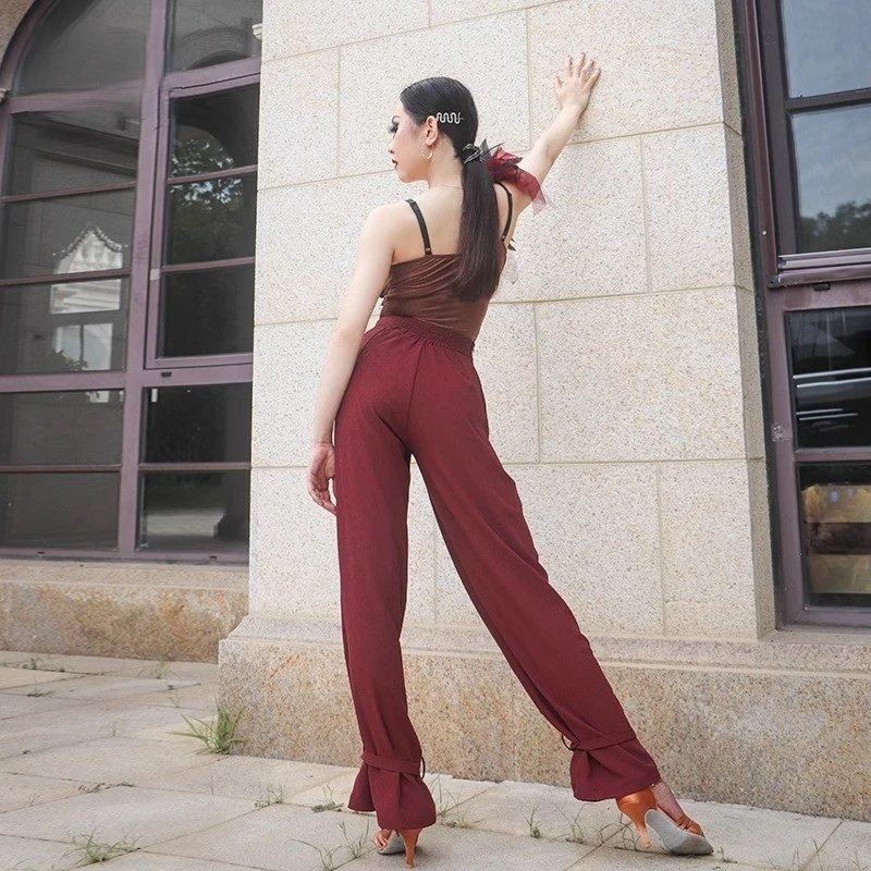 

Latin Dance Costume National Standard Split Practice Suit Jumpsuit Gaiter Pants Modern Dance Costume ADL184
