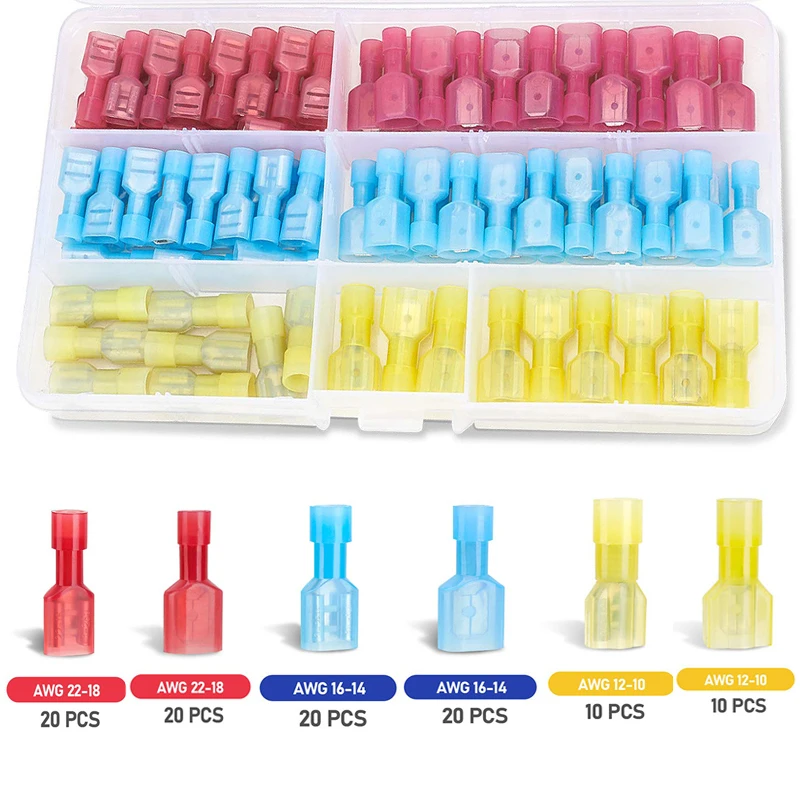 

100pcs Nylon Spade Quick Disconnect Connectors Kit Male Female Spade Wire Connector Kit Electrical Insulated Terminals