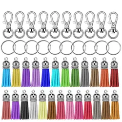 30Pcs Swivel Hooks with Key Rings and Multicolour Tassels Bulk for Keychain Crafts Jewelry Accessories