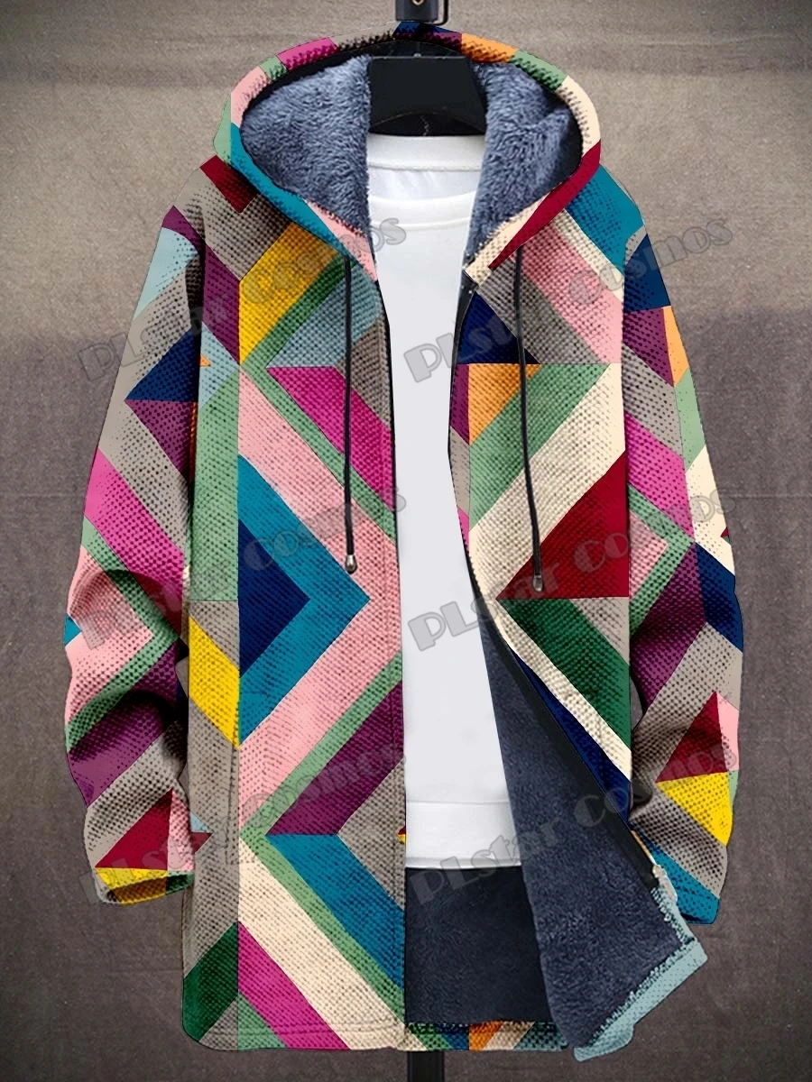 

Зимняя мужская модная толстовка на молнии с простым геометрическим художественным узором, шерстяная толстовка с 3D принтом, нейтральная уличная повседневная теплая куртка на молнии Z0330