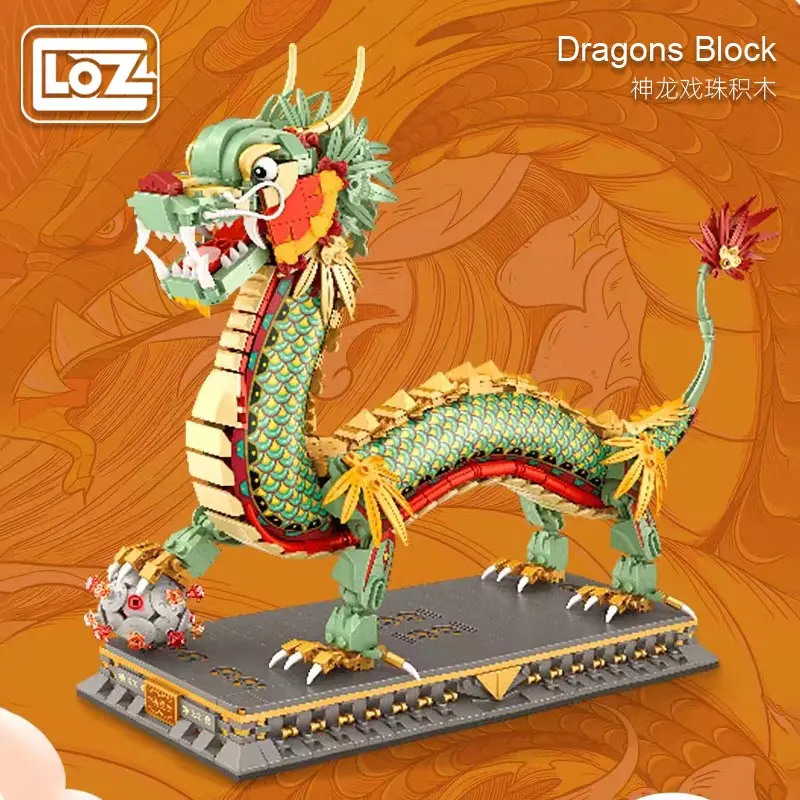 

Loz God Dragon Playing Beads Zodiac Chinese Dragon National Fashion Chinese Style Building Blocks Small Particle Assembly