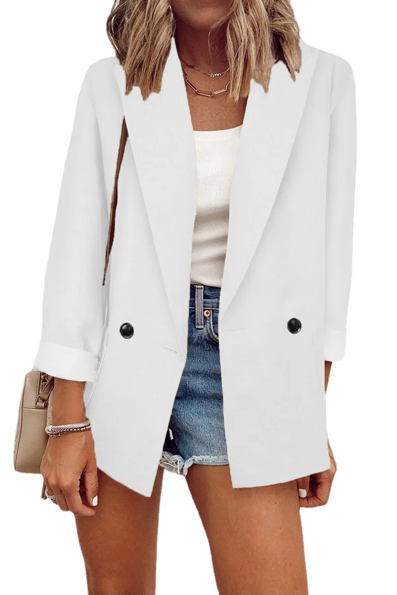 Blazer primaverile e autunnale a maniche lunghe singolo in tinta unita alla moda europea e americana Cw89755