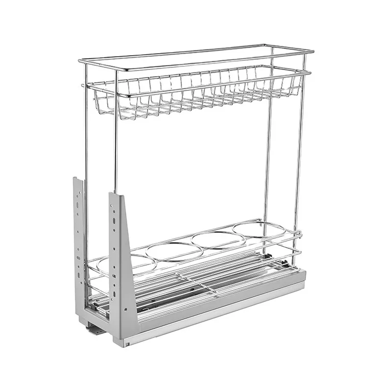 

Lifting dish rack pull basket Cabinet pull-down double-layer storage rack dish drain Household tableware drain basket