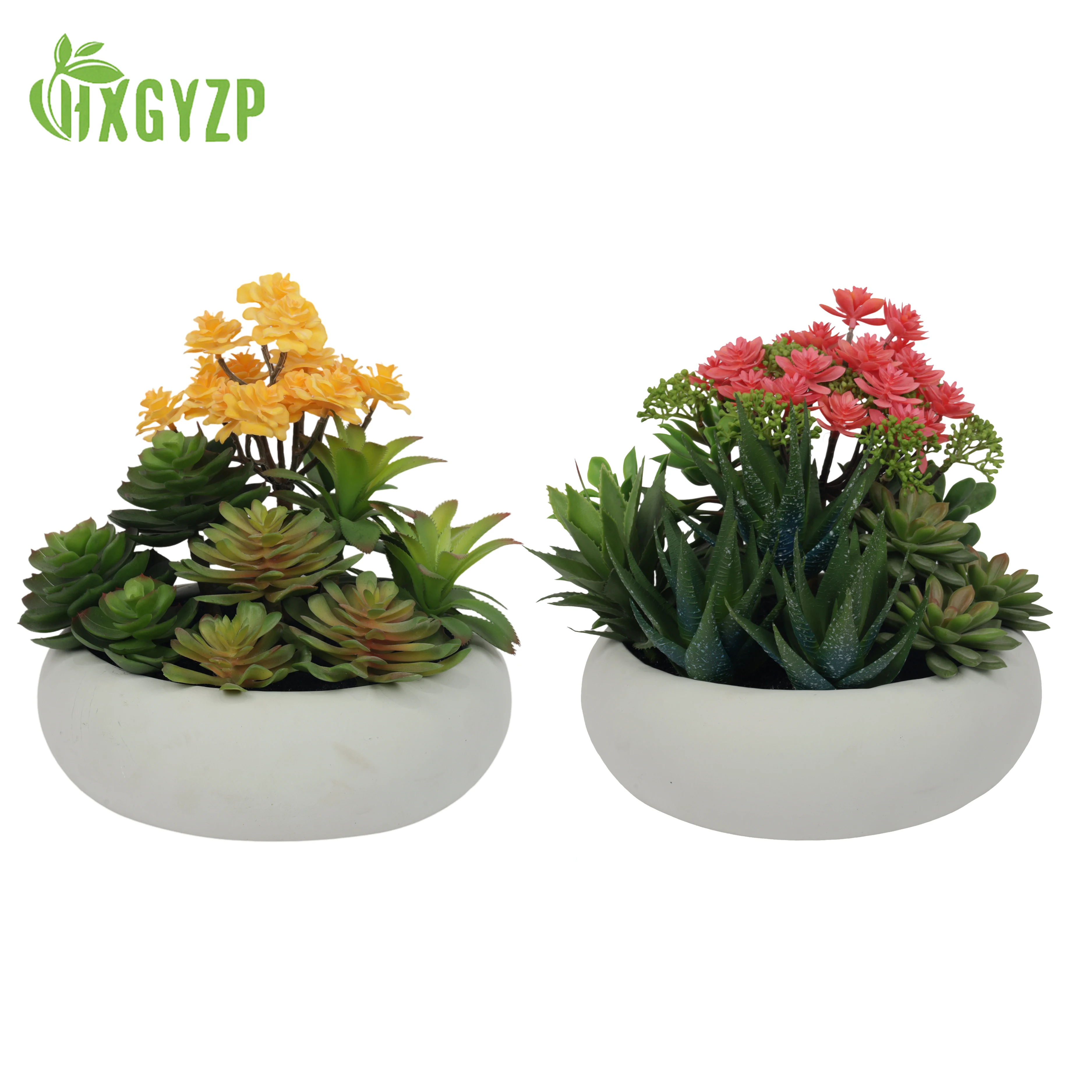 HXGYZP Arreglo de Suculentas Artificiales en Maceta de Cemento Blanco, Surtido de Plantas Artificiales, Suculentas, Decoración para el Hogar, Jardín y Oficina