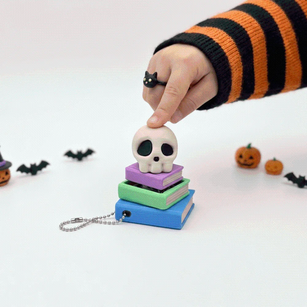Miniature Halloween Ghost Key Chain Lightweight Portable 3D Printed Mechanical Interactive Witch Cauldron Charm