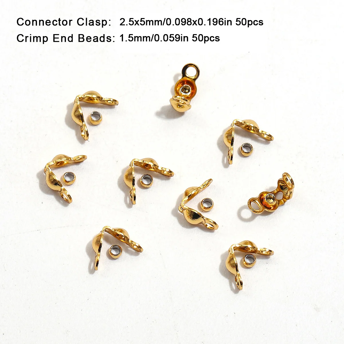 100pcs/lot Stainless Steel Gold Plated Connector Clasp Crimp End Beads For Bracelet Necklace Chains DIY Jewelry Making Supplies