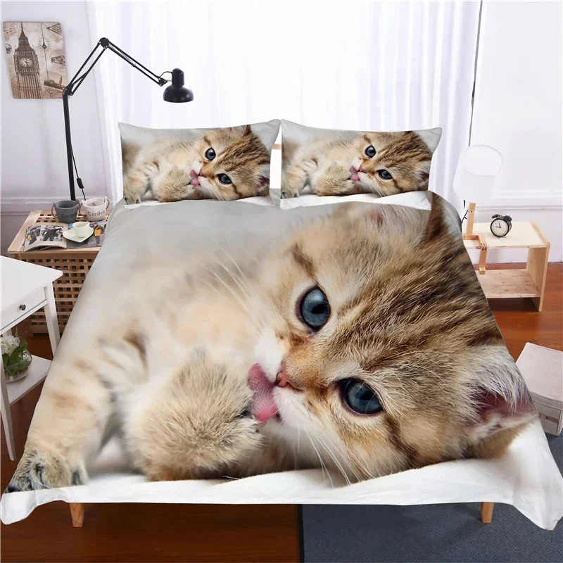 

Super Cute Kitten Kawaii Girl Comfortable Duvet Quilt Cover Pillowcase Bedding Set Children Bedroom Decoration Home Textile