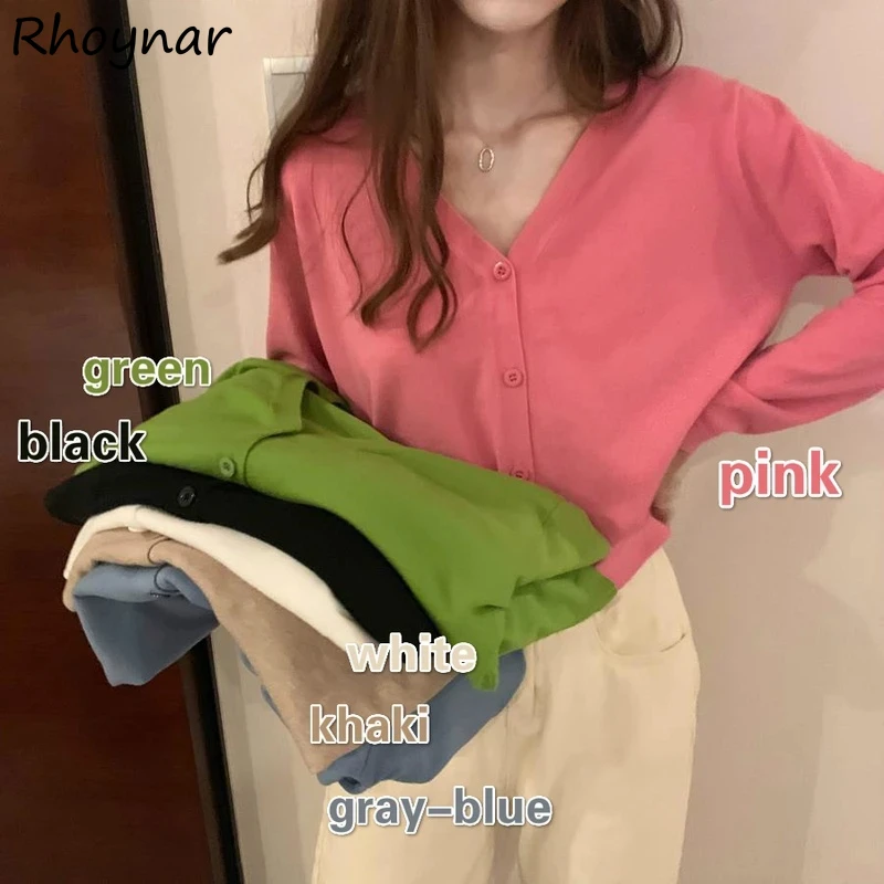 

Pullover Women Thin Solid Single Breasted V-neck Fashion Casual Korean Style Elegant Knitted All-match Womens Sweaters Outwear