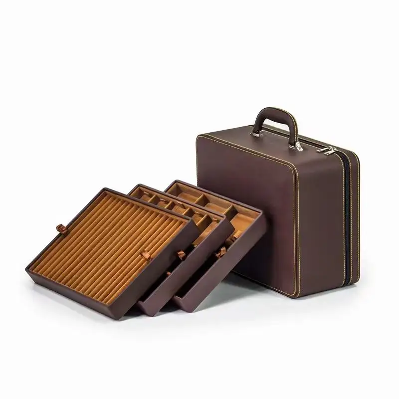 Three Layers Luxury Jewelry Boxes Organizer PU Leather Portable Travel Jewelry Organizer Case