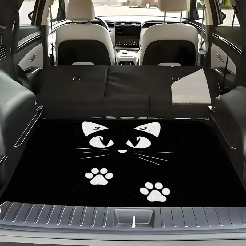 VIKAMA Cute Cartoon Kitten Trunk Mat, Stain-Resistant and Wear-Resistant Car Trunk Protector, Decorative Trunk Carpet