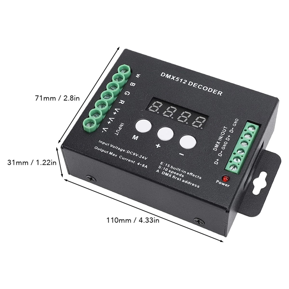 

A002 LED Decoder, DMX512 RGBW Controller, 15 Built in Lighting Effects, for Stage Lighting Module, RGBW, DC9V DC24V