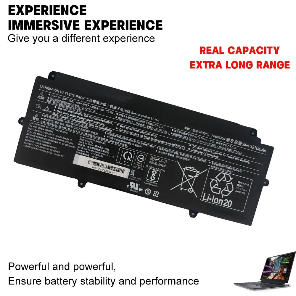 14.4V 50WH 3310mAh FPB0340S Laptop Battery For Fujitsu FPCBP536 LifeBook U937 U938 U939 U939X U9310 U9310X U9311X Series