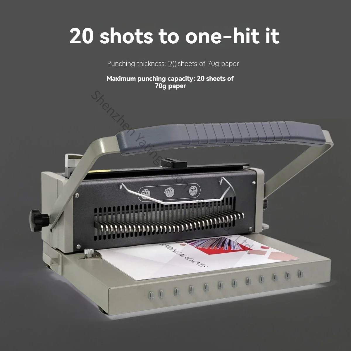 34 Holes Iron Ring Binding Machine Double Coil Punching Binding Machine 3:1 Square Hole 20 Sheets At A Time All Metal Body S8034