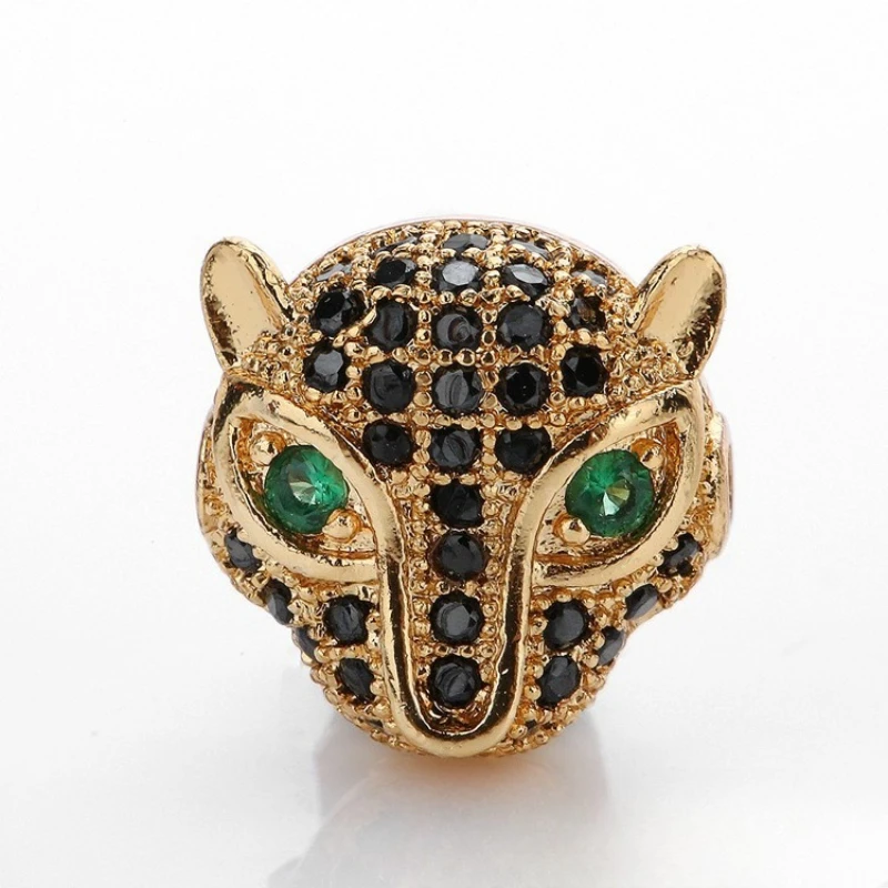 5 Pcs/lot Leopard Head Micro Inlaid Zircon Accessories Bracelet Hand String DIY Beads for Jewelry Making Supplies Wholesale