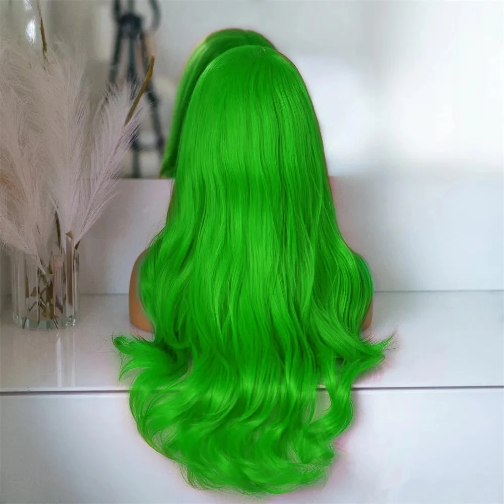 ZXBMALWIGS Green Red 13x4 Synthetic Hair Glueless Lace Front Wigs For Women Body Wave  Lace Frontal Wig Fiber Cosplay Daily