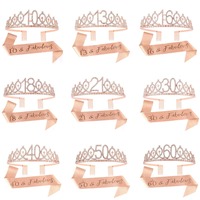 Birthday Tiara Crown and Sash for Women Girls Sweet 13th 16th 21st 30th 40th 50th 60th Birthday Party Decoration Favor Gifts
