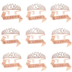 Birthday Tiara Crown and Sash for Women Girls Sweet 13th 16th 21st 30th 40th 50th 60th Birthday Party Decoration Favor Gifts