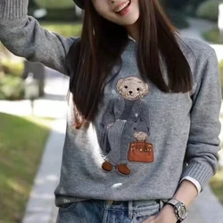 Sweater Women's 2024 Autumn/Winter New High end Warm Bear Pattern Round Neck Long sleeved Sweatshirt Warm Coat