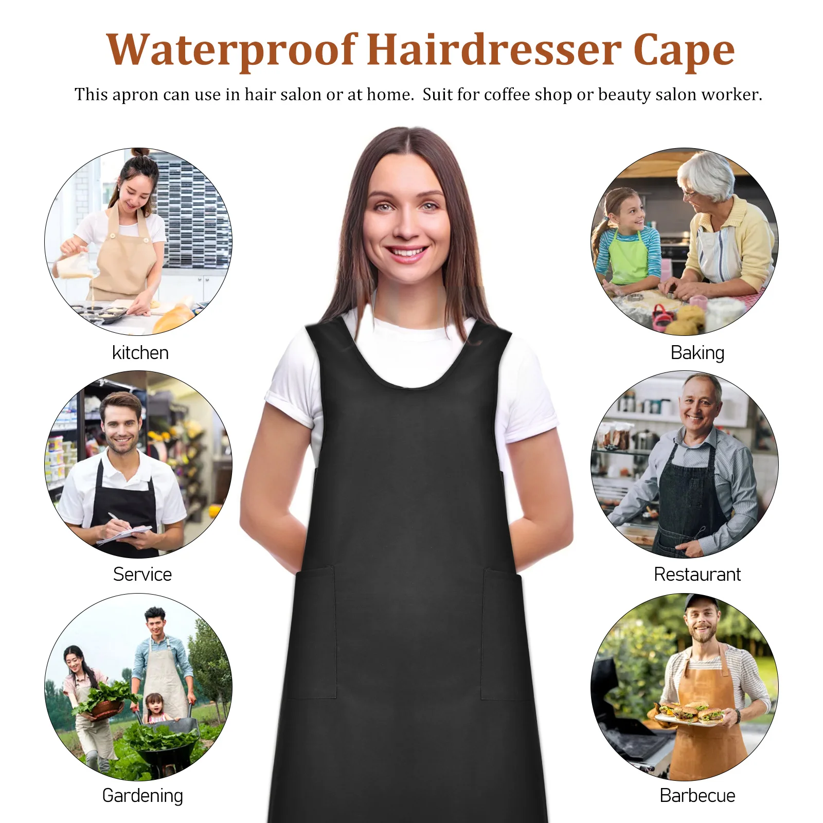 1pc Barbers Aprons Professional Salon Waterproof Apron with Pockets Waterproof Hairdresser Cape (Black)