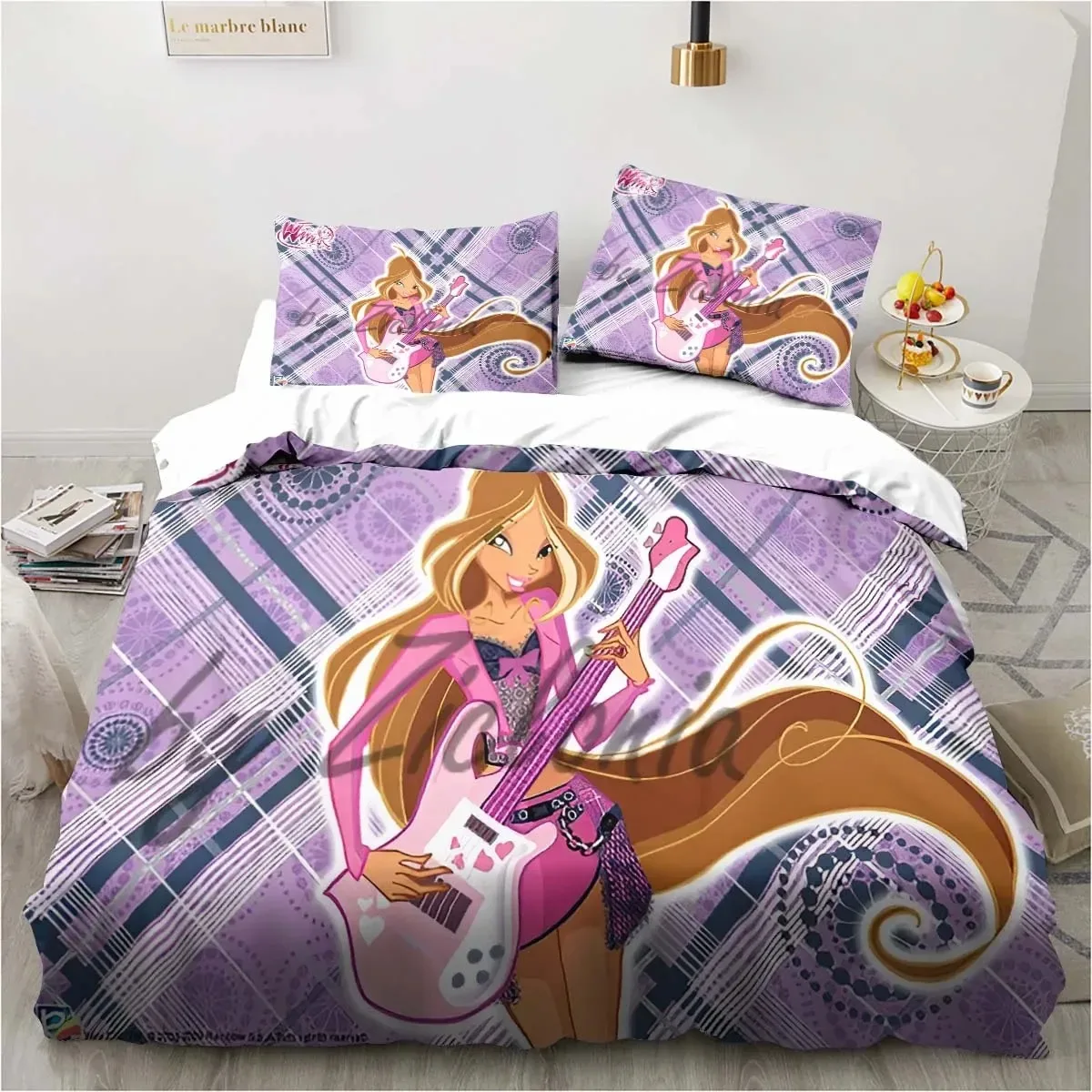 

Kawaii Anime Winx Bedding Set Bed Three Piece Single Double King Size Bed Set Adult Children's Bedroom Duvet Cover Set Kids Gift