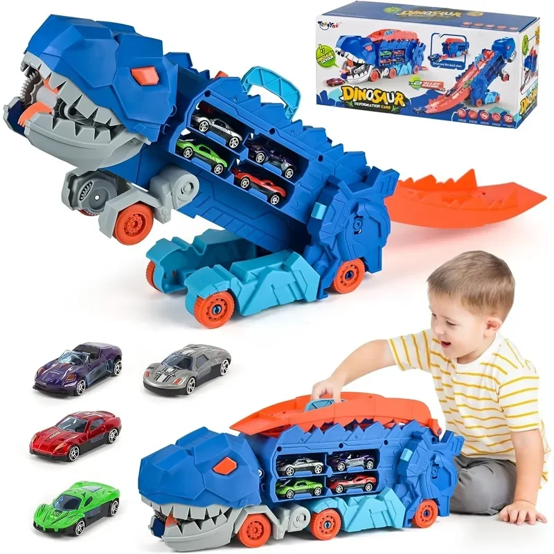 The Dinosaur Morphed Track Ejection Cars Tyrannosaurus Rex Devouring&Storage Alloy Fold Sliding Track Transporter Birthday Gifts